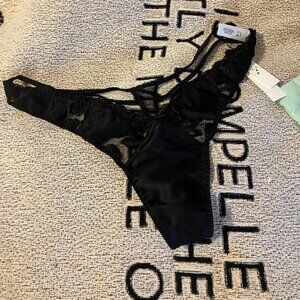 Fleur du Mal - Rose Logo Embroidery Thong - Black - XL - New with Tags